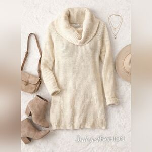 ☁️ Ralph Lauren Denim & Supply Cream Cowl Neck Knit Sweater Loose Fit M 🍂